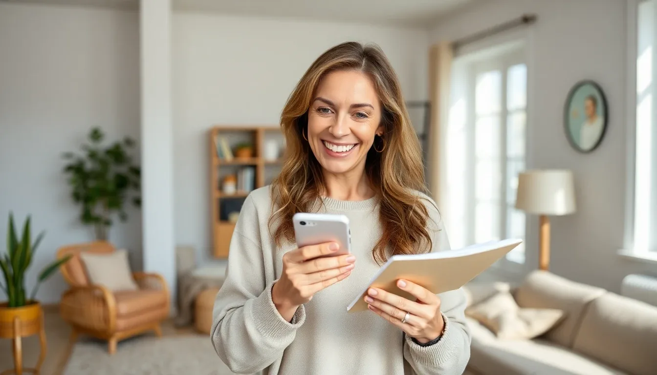 Woman planning room decor in a new home